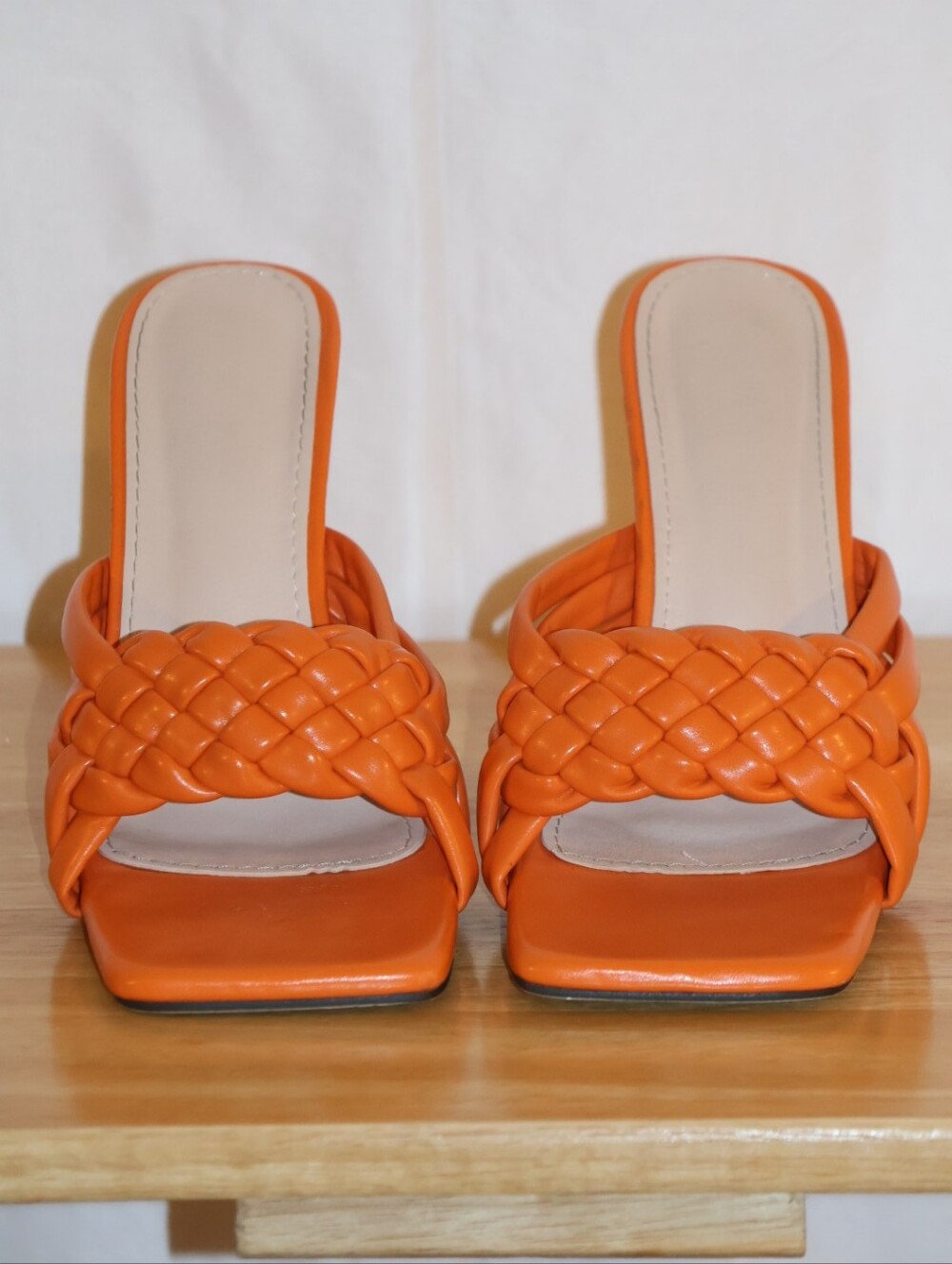 Orange Braided Woven Slide Sandal High Heels. - Picture 3 of 10